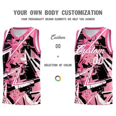 Light Pink Rose Red Abstract Graffiti Basketball Jersey 3