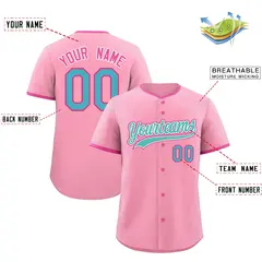 Light Pink Rose Red Teal Baseball Jersey 2
