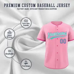 Light Pink Rose Red Teal Baseball Jersey 3