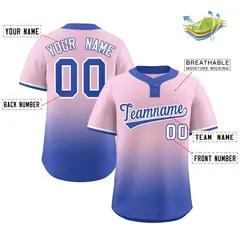 Light Pink Royal Royal-White Gradient Two-Button Softball Jersey 2