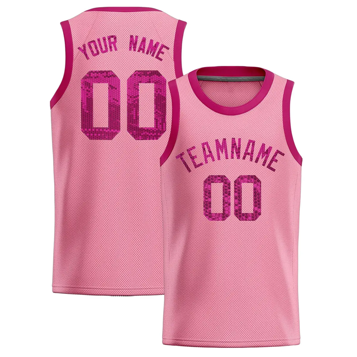 Light Pink Sequined Trim Athletic Basketball Jersey