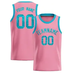 Light Pink Sequined Trim Athletic Basketball Jersey 1