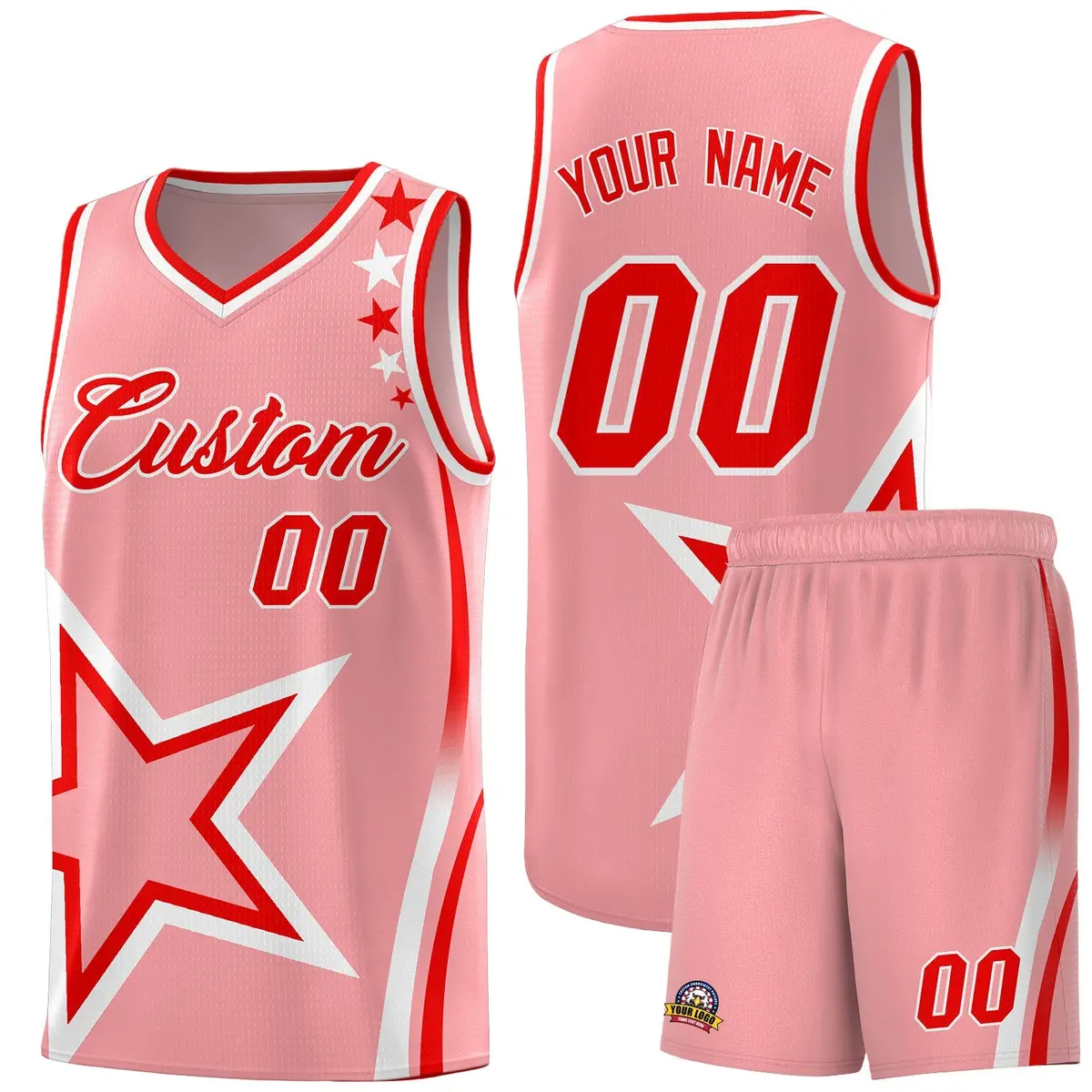 Light Pink Shoulder Stars Graffiti Basketball Jersey Set