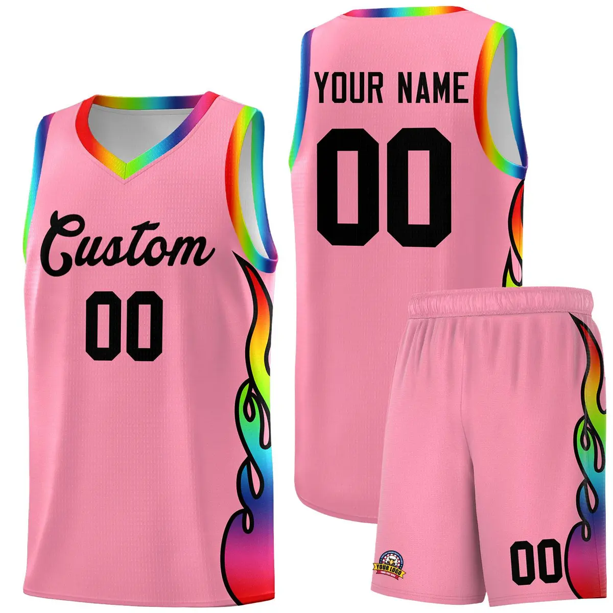 Light Pink Side Flame Basketball Jersey for Teams