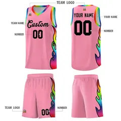 Light Pink Side Flame Basketball Jersey for Teams 5