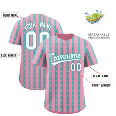 Light Pink Teal Thick Stripes Star Pattern Baseball Jersey 2