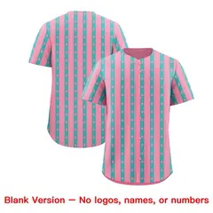 Light Pink Teal Thick Stripes Star Pattern Baseball Jersey 7