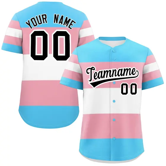 Light Pink Transgender Pride Color Block Baseball Jersey