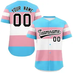 Light Pink Transgender Pride Color Block Baseball Jersey 1