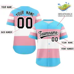Light Pink Transgender Pride Color Block Baseball Jersey 2