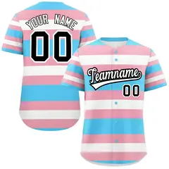 Light Pink Transgender Pride Color Block Baseball Jersey 1
