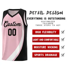 Light Pink White-Black Color Block Basketball Jersey 4