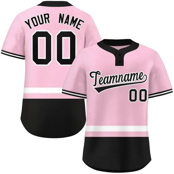 Light Pink White-Black Color Block Two-Button Softball Jersey
