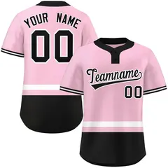 Light Pink White-Black Color Block Two-Button Softball Jersey 1