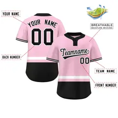 Light Pink White-Black Color Block Two-Button Softball Jersey 2