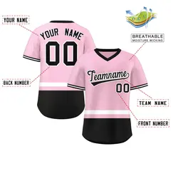 Light Pink White-Black Color Block V-Neck Baseball Jersey 2