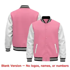 Light Pink White Black Full-Snap Varsity Faux Leather Letterman Jacket 5