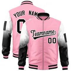 Light Pink White-Black Gradient Raglan Varsity Full-Zip Letterman Bomber Jacket 1