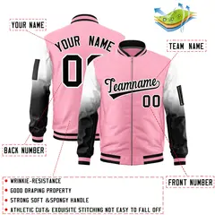 Light Pink White-Black Gradient Raglan Varsity Full-Zip Letterman Bomber Jacket 2