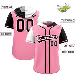 Light Pink White Black Split Raglan Baseball Hoodie Jersey 2