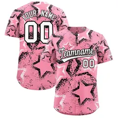 Light Pink White Black Star-Shaped Graffiti Ink Baseball Jersey 1
