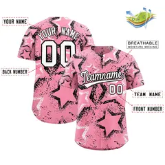 Light Pink White Black Star-Shaped Graffiti Ink Baseball Jersey 2