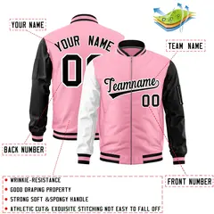Light Pink White Black Varsity Letterman Bomber Jacket Full-Zip Raglan 2