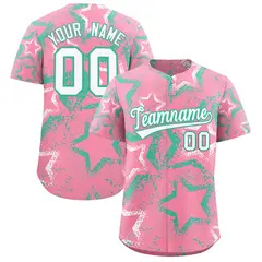 Light Pink White Bright Green Star-Shaped Graffiti Ink Baseball Jersey 1