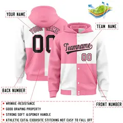 Light Pink White Four Squares Color Block Varsity Letterman Jacket Hoodie 4