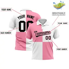 Light Pink White Four Squares Performance Polo Shirt 2