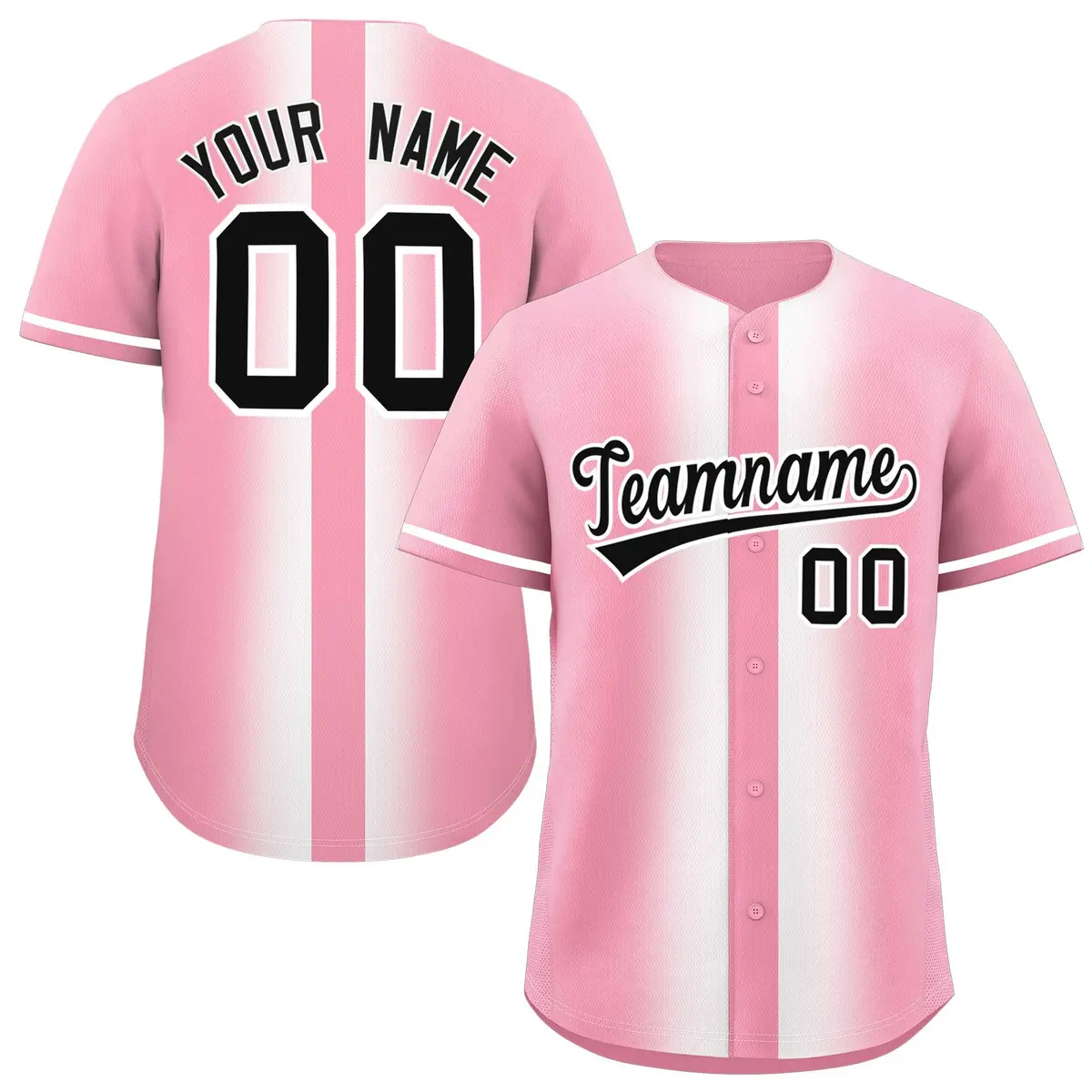 Light Pink White Gradient Lapel Fashion Baseball Jersey