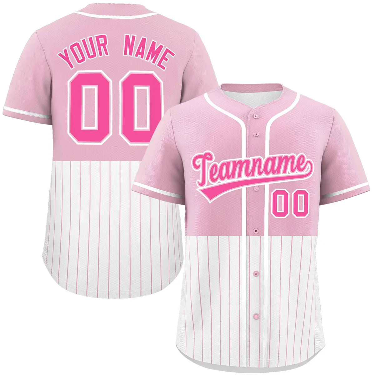 Light Pink White Half Stripe Authentic Baseball Jersey