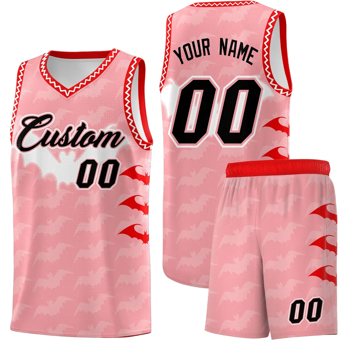 Light Pink White Halloween Bat Pattern Basketball Jersey