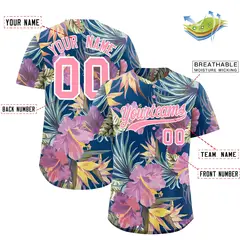 Light Pink White Hawaiian Graffiti Palm Tree Baseball Jersey 2