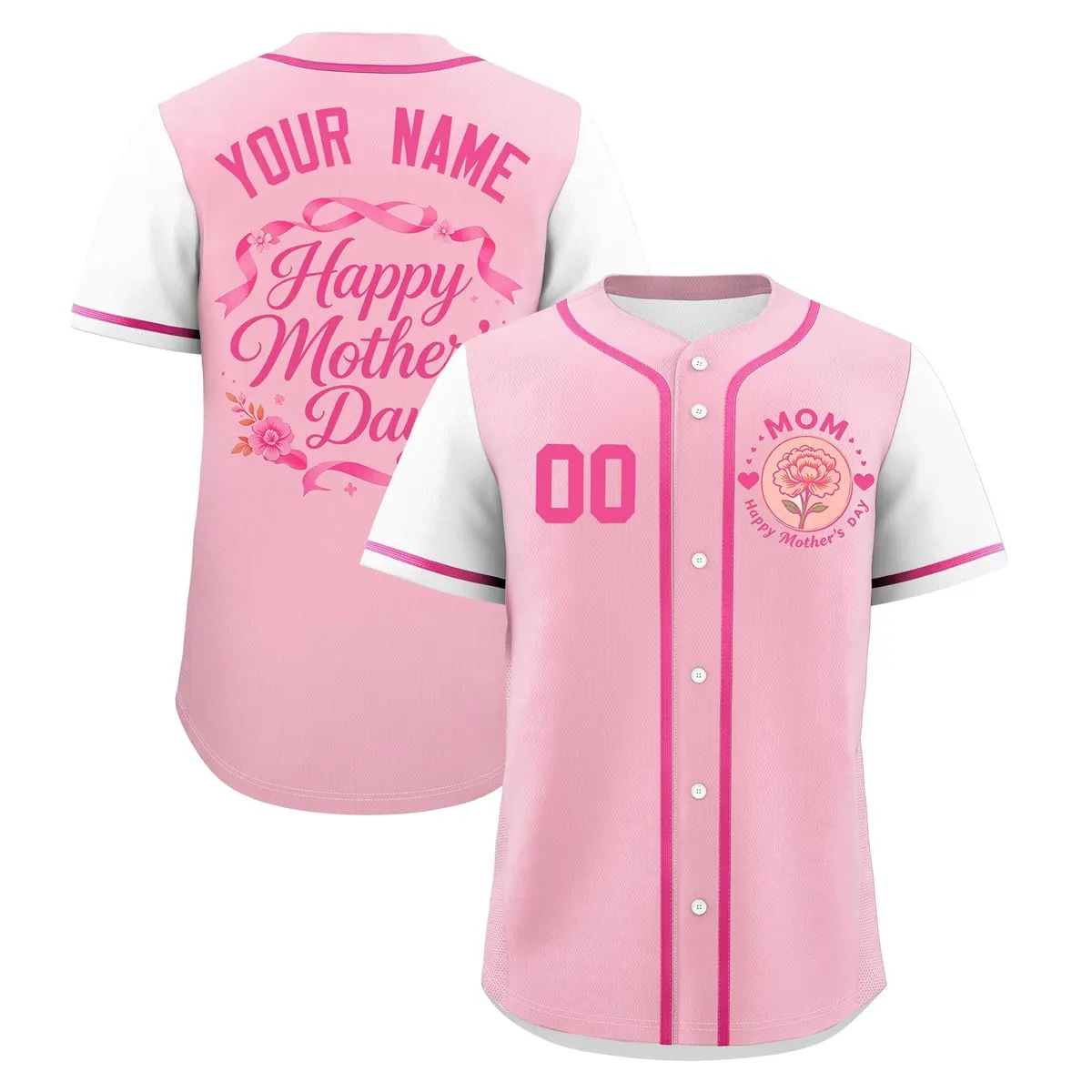Light Pink White Pink Mother's Day Baseball Jersey