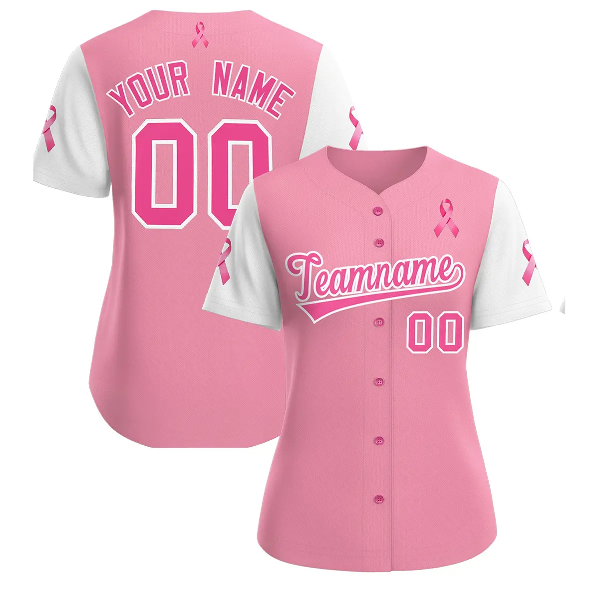 Women's Light Pink White Pink Ribbon Breast Cancer Awareness Baseball Jersey