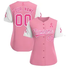 Light Pink White Pink Ribbon Breast Cancer Awareness Baseball Jersey