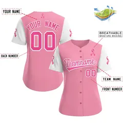 Women's Light Pink White Pink Ribbon Breast Cancer Awareness Baseball Jersey 2