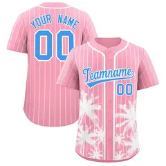 Light Pink White Pinstripe Coconut Tree Baseball Jersey 1