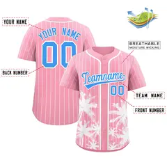 Light Pink White Pinstripe Coconut Tree Baseball Jersey 2