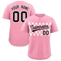 Light Pink White Plaid Fashion Authentic Baseball Jersey 1