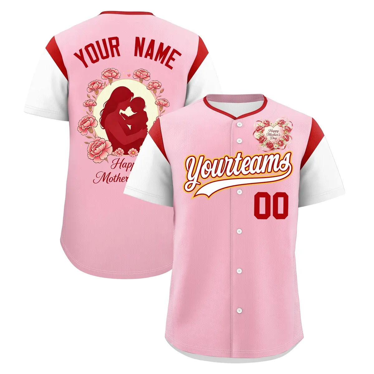 Light Pink White Red Mother's Day Baseball Jersey
