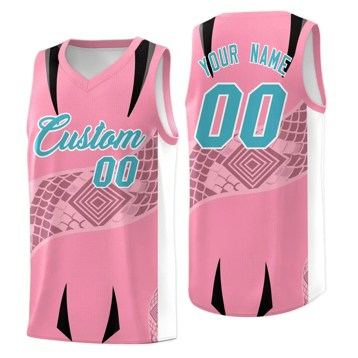 Light Pink White Snake Scale Venomous Fang Graffiti Basketball Jersey
