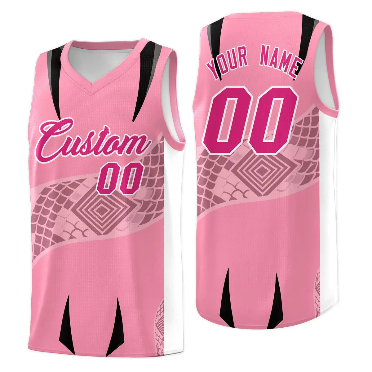 Light Pink White Snake Scale Venomous Fang Graffiti Basketball Jersey