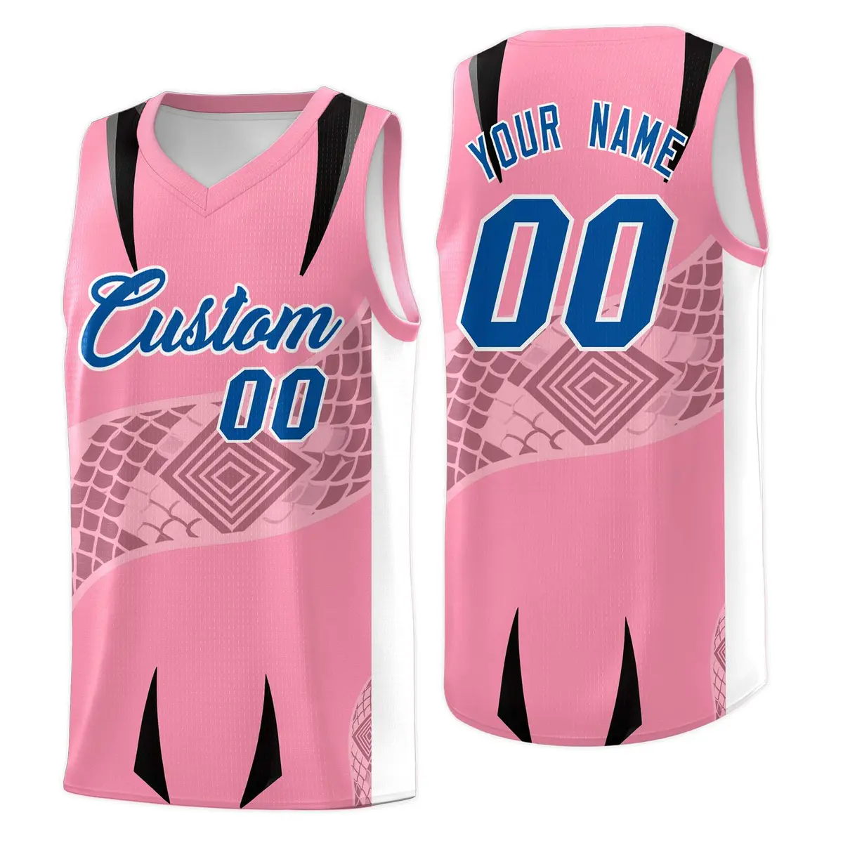 Light Pink White Snake Scale Venomous Fang Graffiti Basketball Jersey