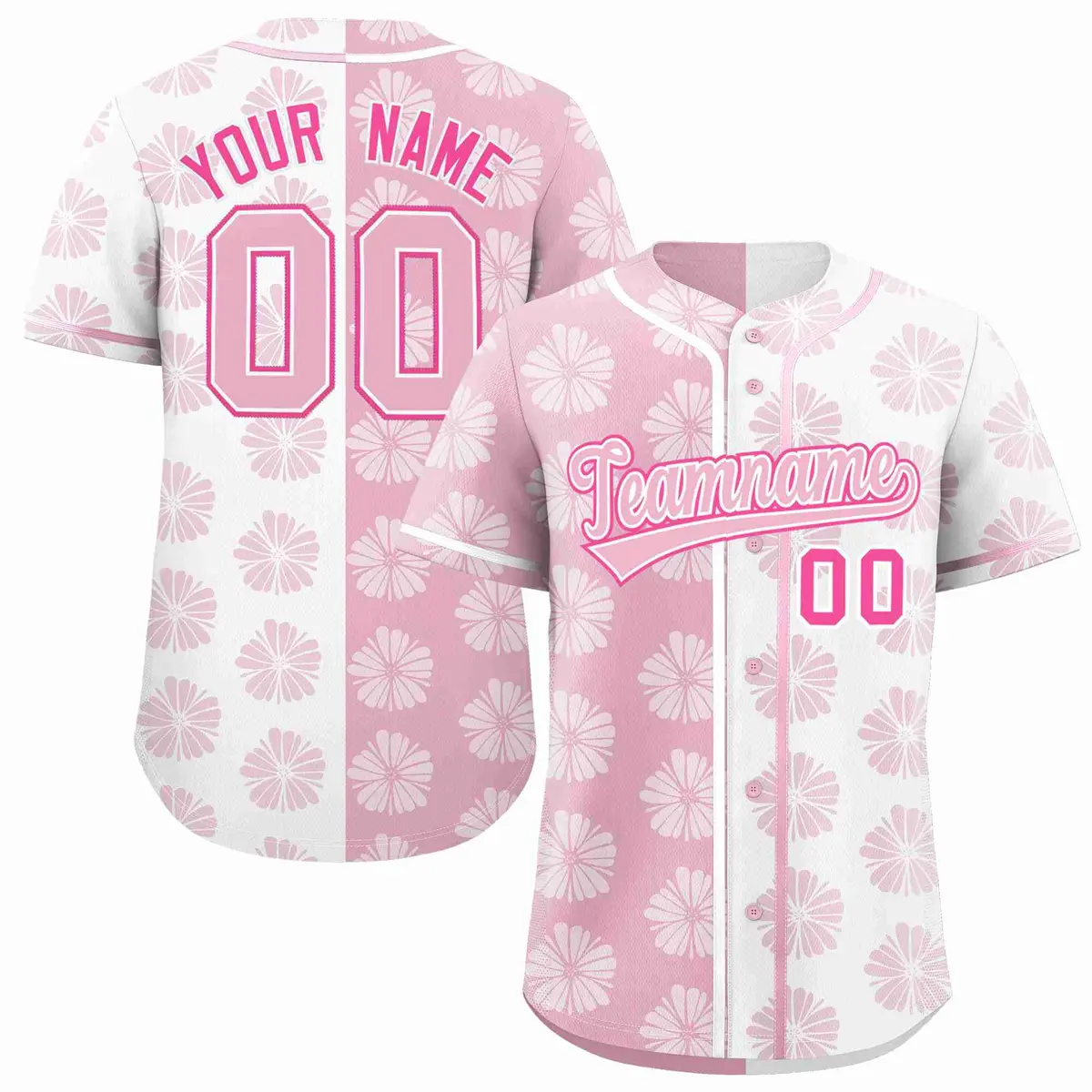 Light Pink White Split Flower Graffiti Baseball Jersey