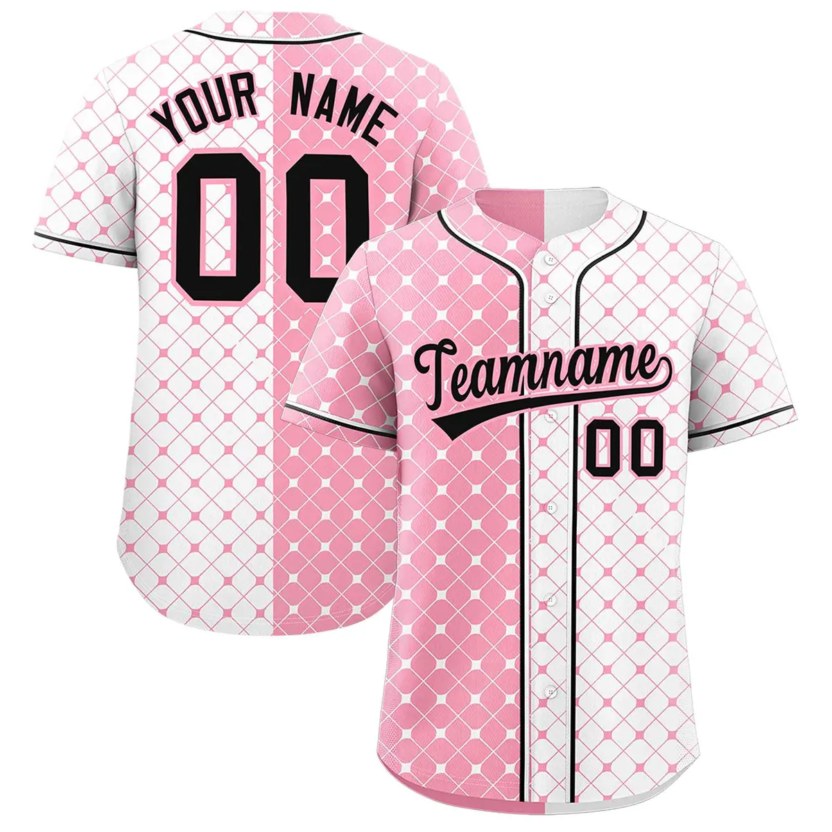Light Pink White Split Plaid Baseball Jersey