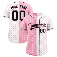 Light Pink White Split Plaid Baseball Jersey