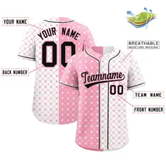 Light Pink White Split Plaid Baseball Jersey 2