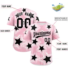 Light Pink White Star Graffiti Baseball Jersey 2